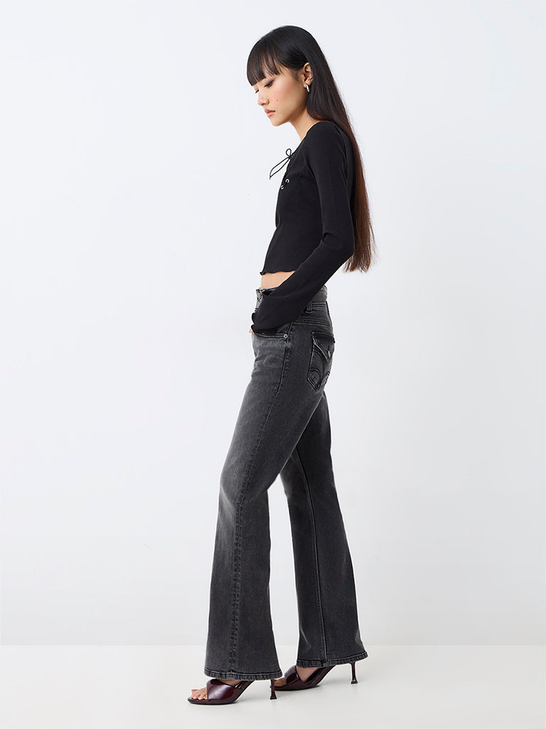 Nuon Dark Grey Wash High-Waist Flared Jeans — photo 1