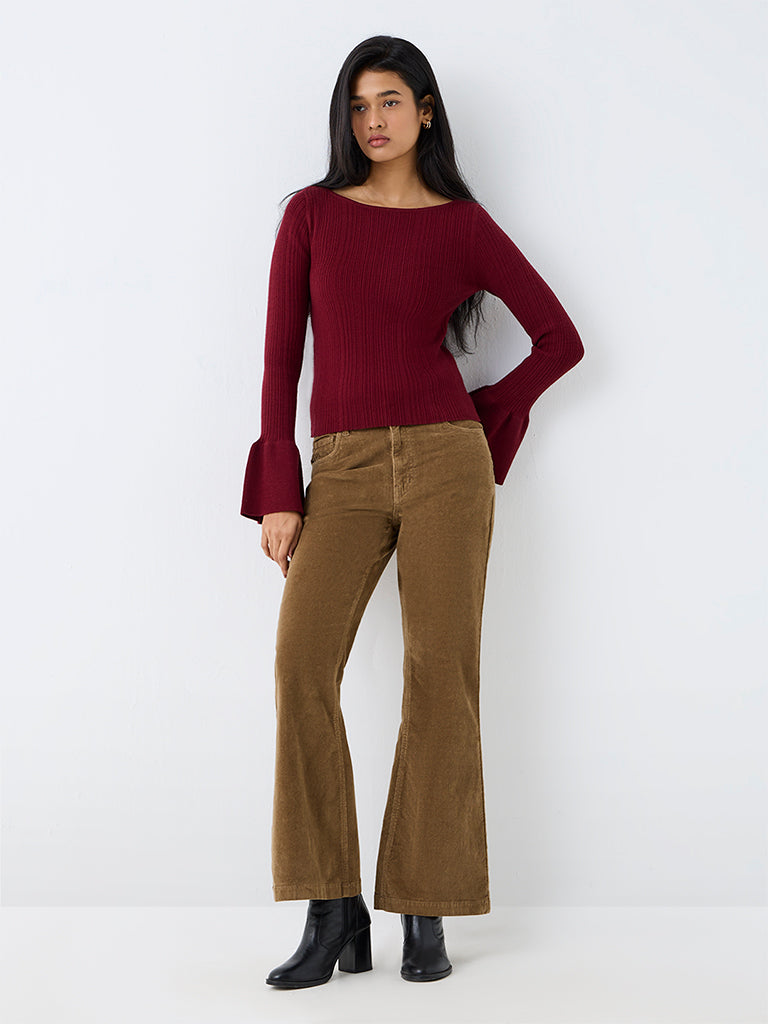 LOV Maroon Ribbed-Textured Top — photo 2