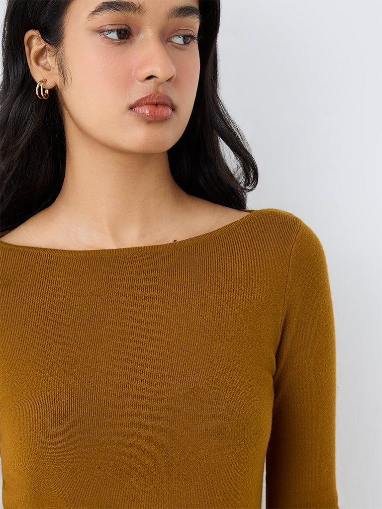 LOV Mustard Solid Knitted Top — photo 3