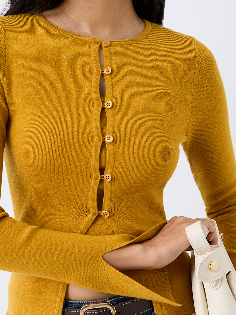 LOV Mustard Knitted Top with Cardigan Set — photo 3