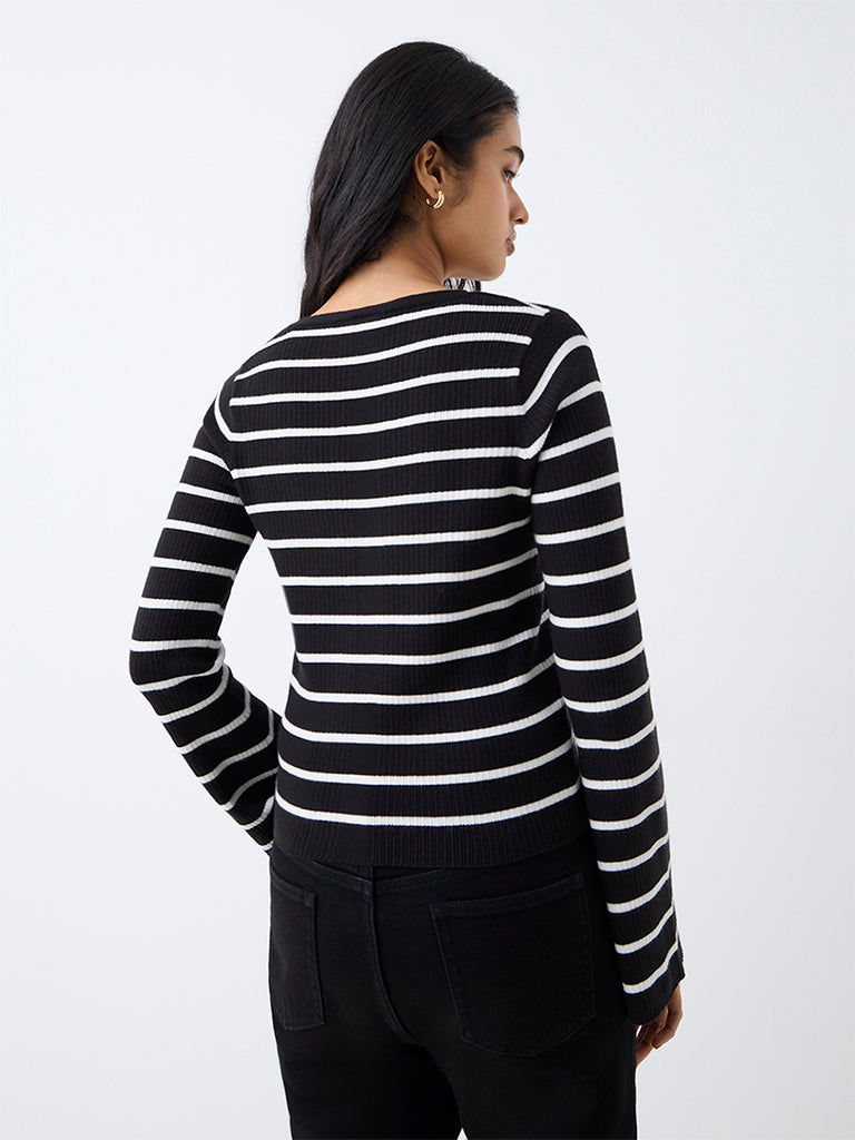 LOV Black Striped Ribbed-Textured Top — photo 4
