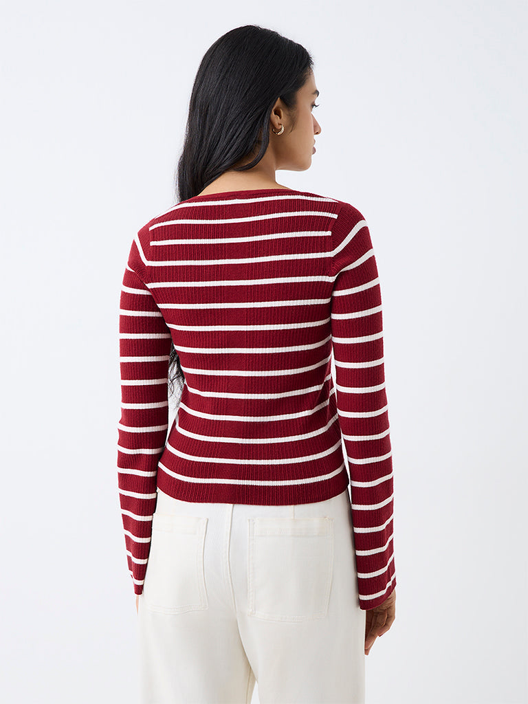 LOV Red Striped Ribbed-Textured Top — photo 4