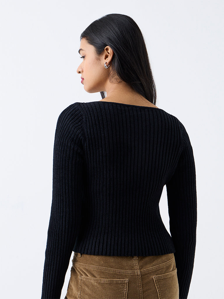 LOV Black Ribbed-Textured Top — photo 4