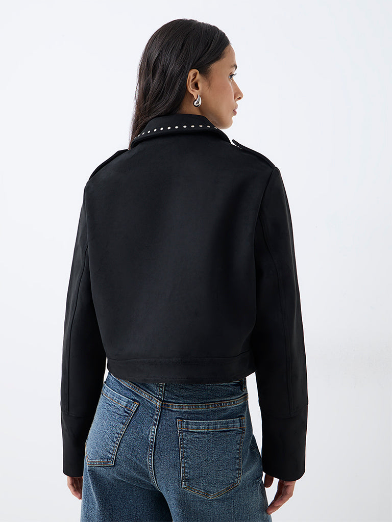 LOV Black Stud-Detail Suede Jacket — photo 4