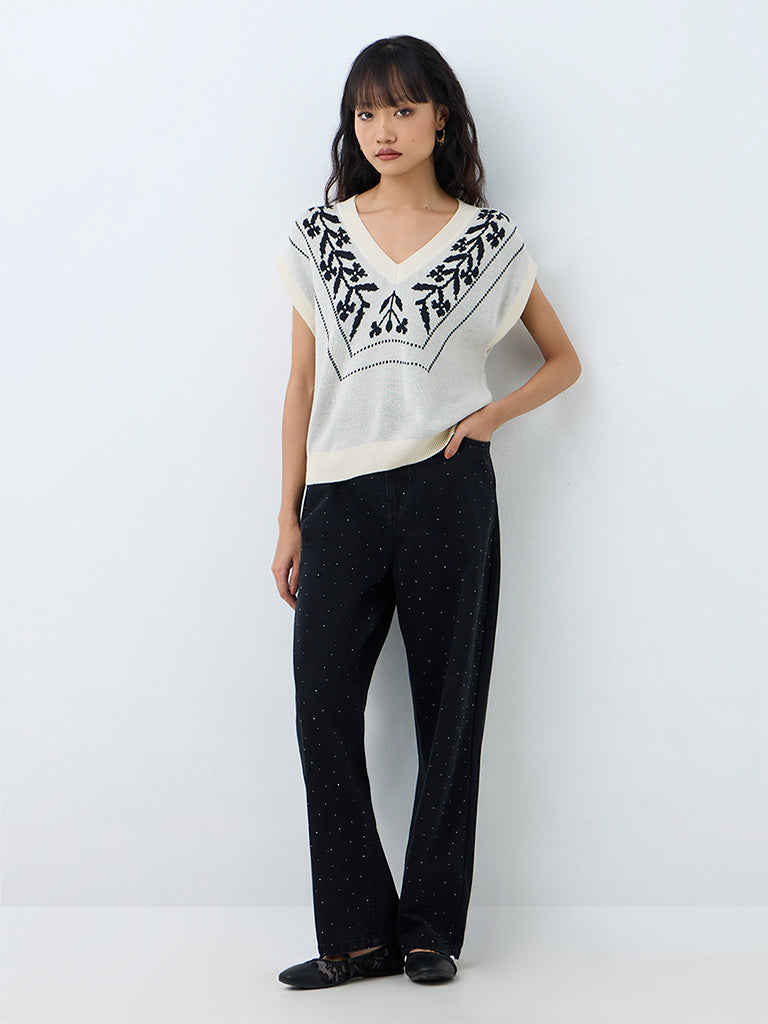 Bombay Paisley Off-White Floral Embroidered Knitted Top — photo 2