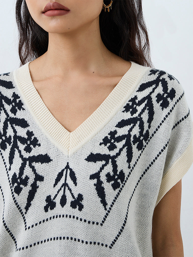 Bombay Paisley Off-White Floral Embroidered Knitted Top — photo 3