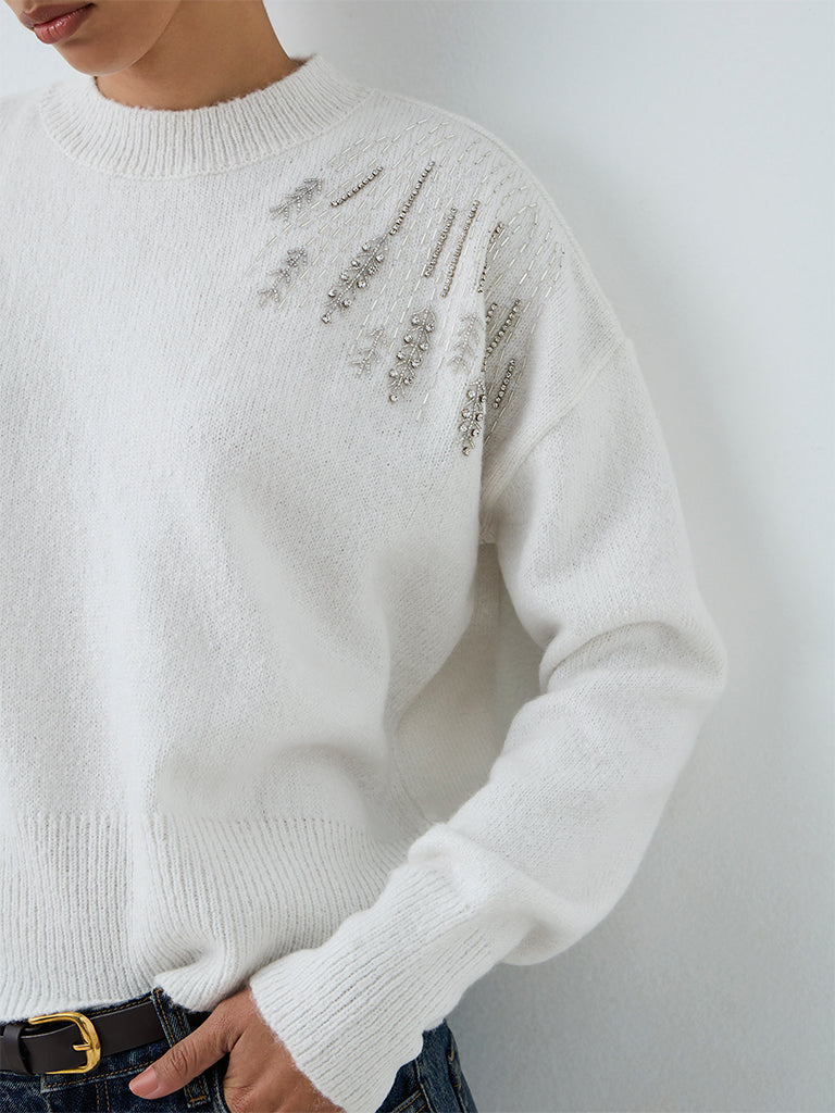 LOV White Embellished Sweater — photo 3
