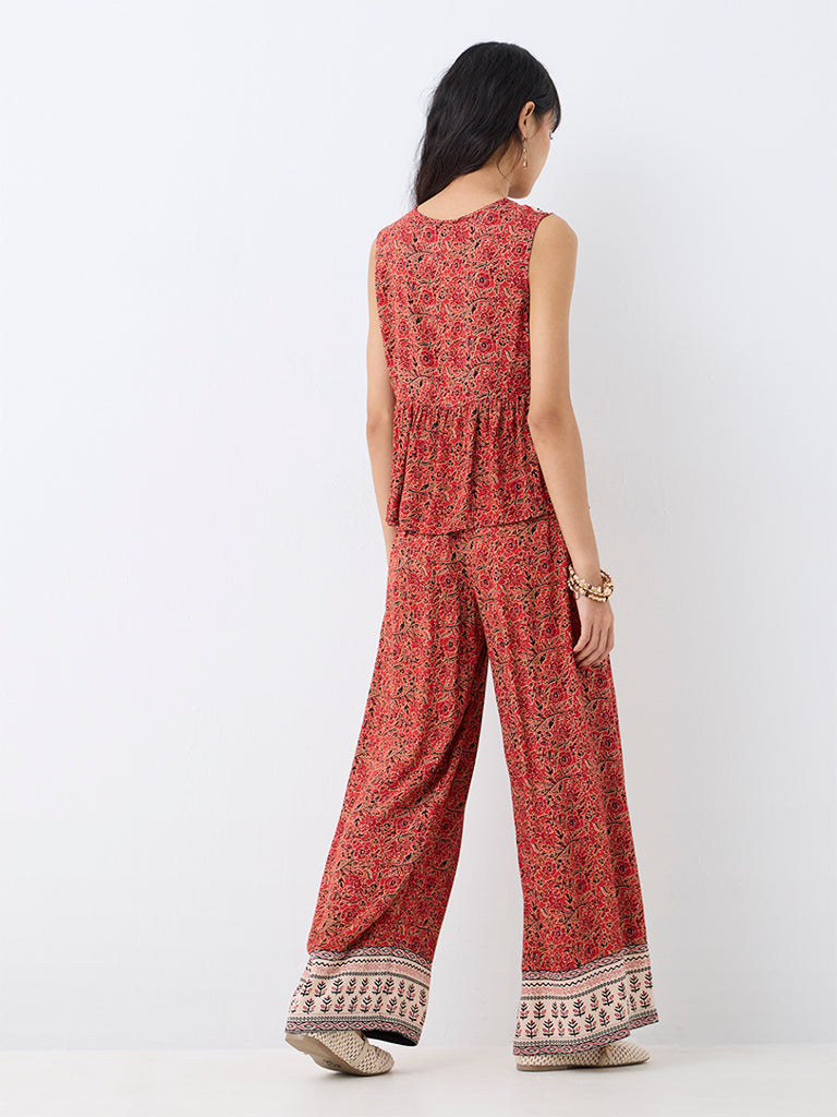 Bombay Paisley Red Floral Pattern High-Rise Pants — photo 4