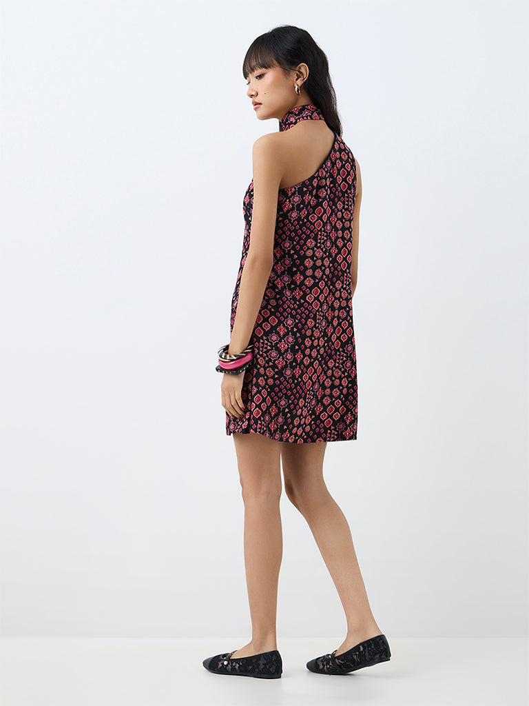 Bombay Paisley Black Printed One-Shoulder A-Line Mini Dress — photo 4