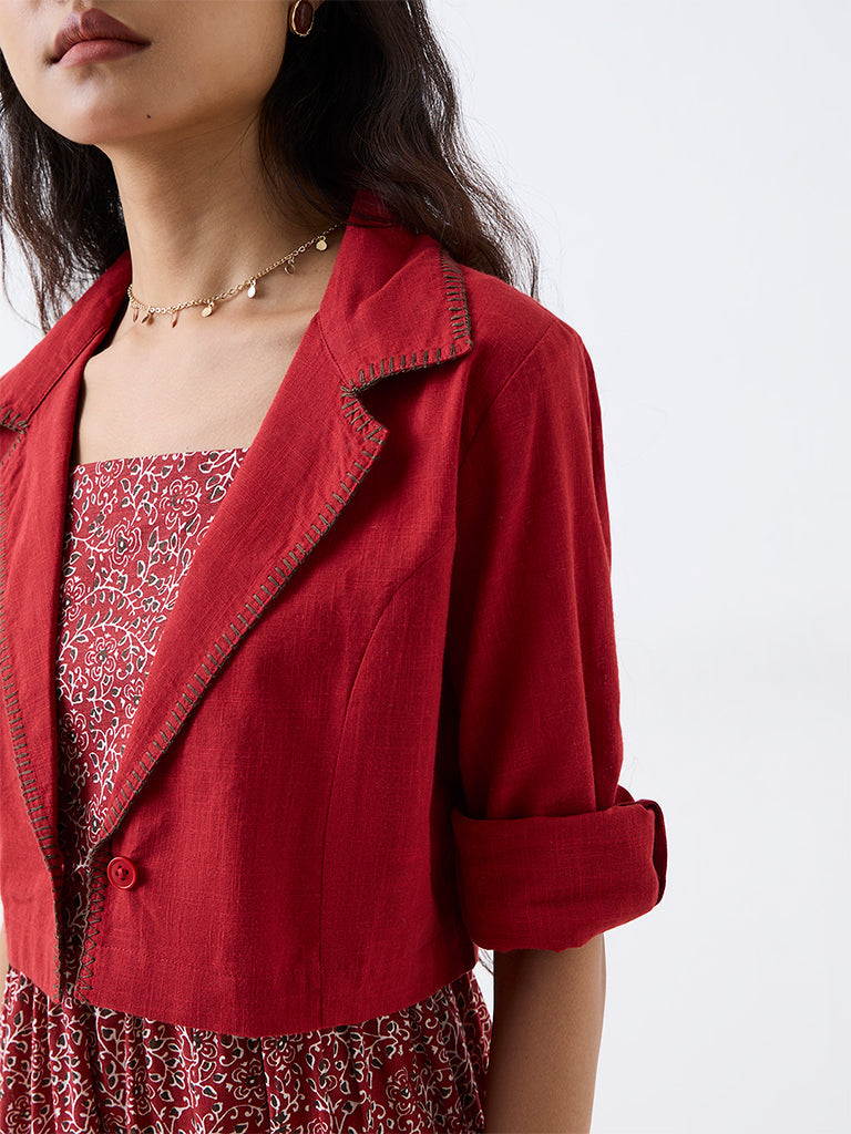 Bombay Paisley Red Floral Printed Cotton Tiered Dress with Jacket — photo 3