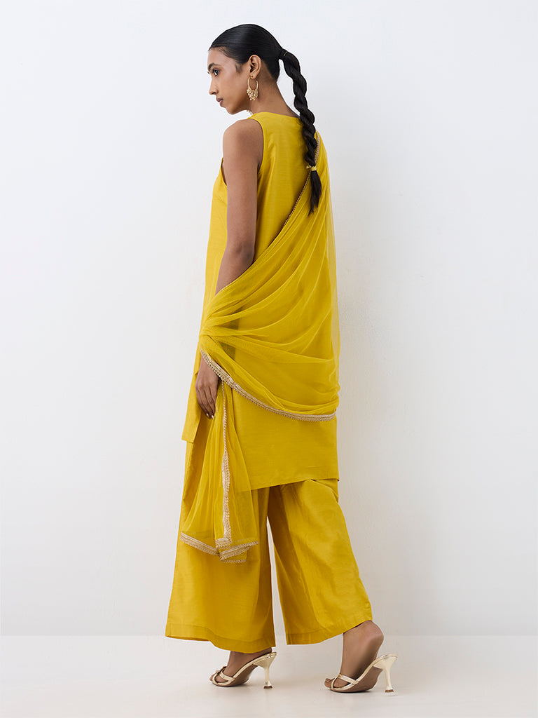 Yellow Floral Embroidered A-Line Ethnic Set — photo 4