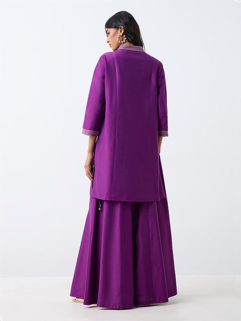 Purple Floral Embroidered A-Line Kurta — photo 4