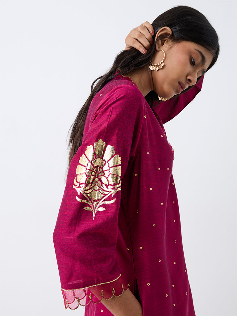 Fuchsia Floral Printed A-Line Kurta — photo 3