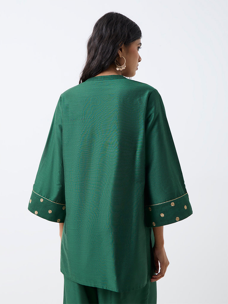 Utsa Dark Green Floral Embroidered Kurti — photo 4