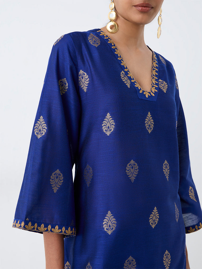 Blue Floral Printed A-Line Kurta — photo 3