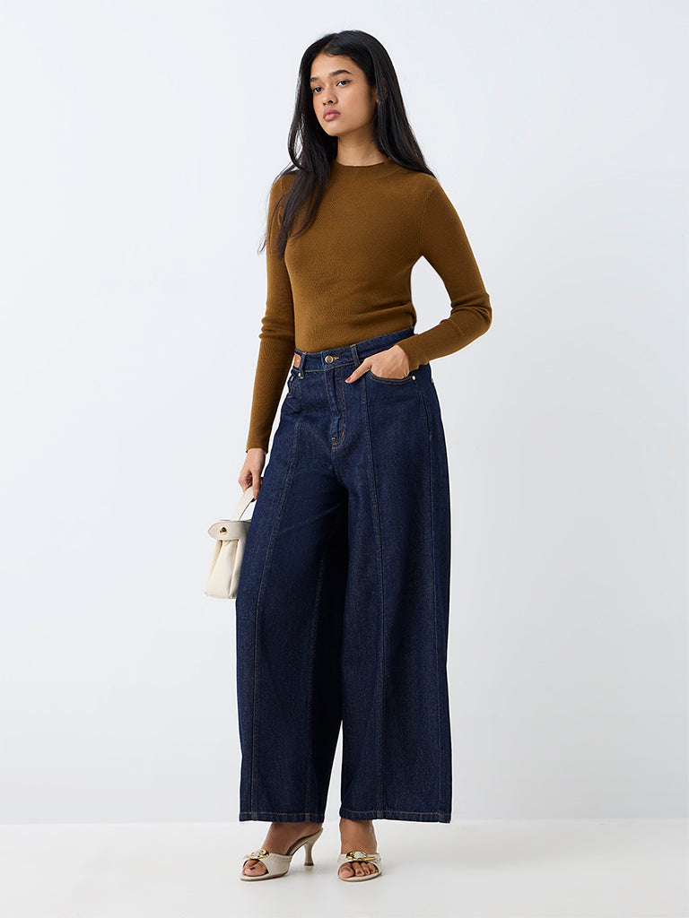LOV Brown Tie-Up Detail Ribbed Top — photo 2