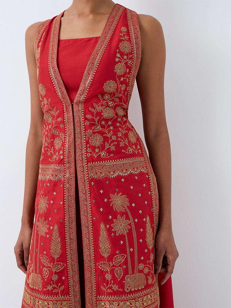 Red Heritage Embroidered Jacket With Top — photo 3