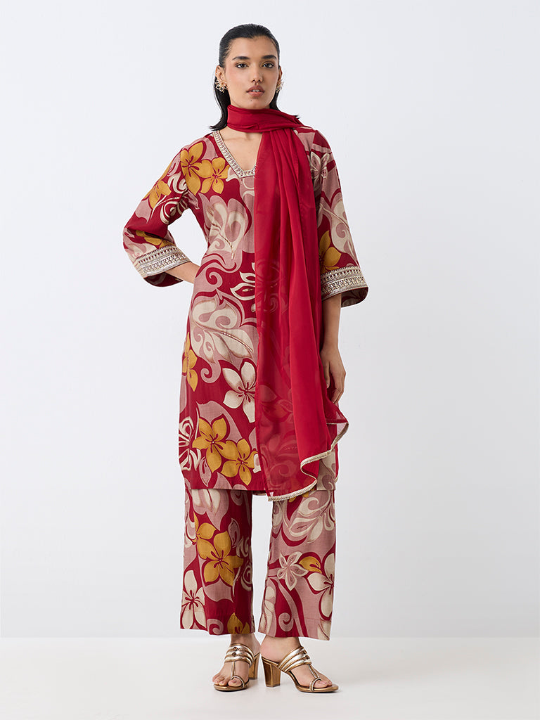 Vark Multicolour Floral Printed A-Line Ethnic Set — photo 1
