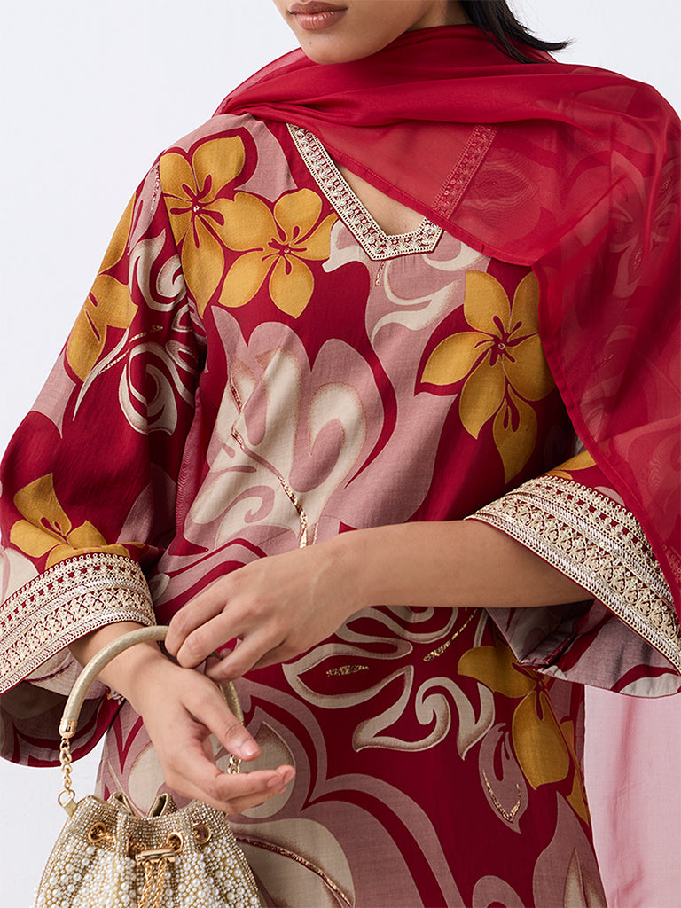Vark Multicolour Floral Printed A-Line Ethnic Set — photo 3