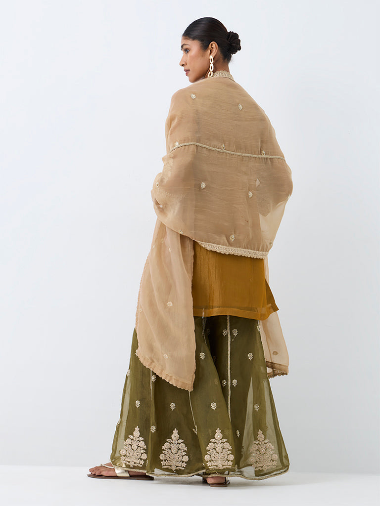 Mustard Embroidered Straight Kurta With Sharara Set — photo 4