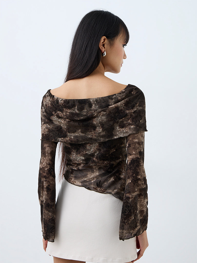 Nuon Dark Olive Floral Pattern Mesh Top — photo 4
