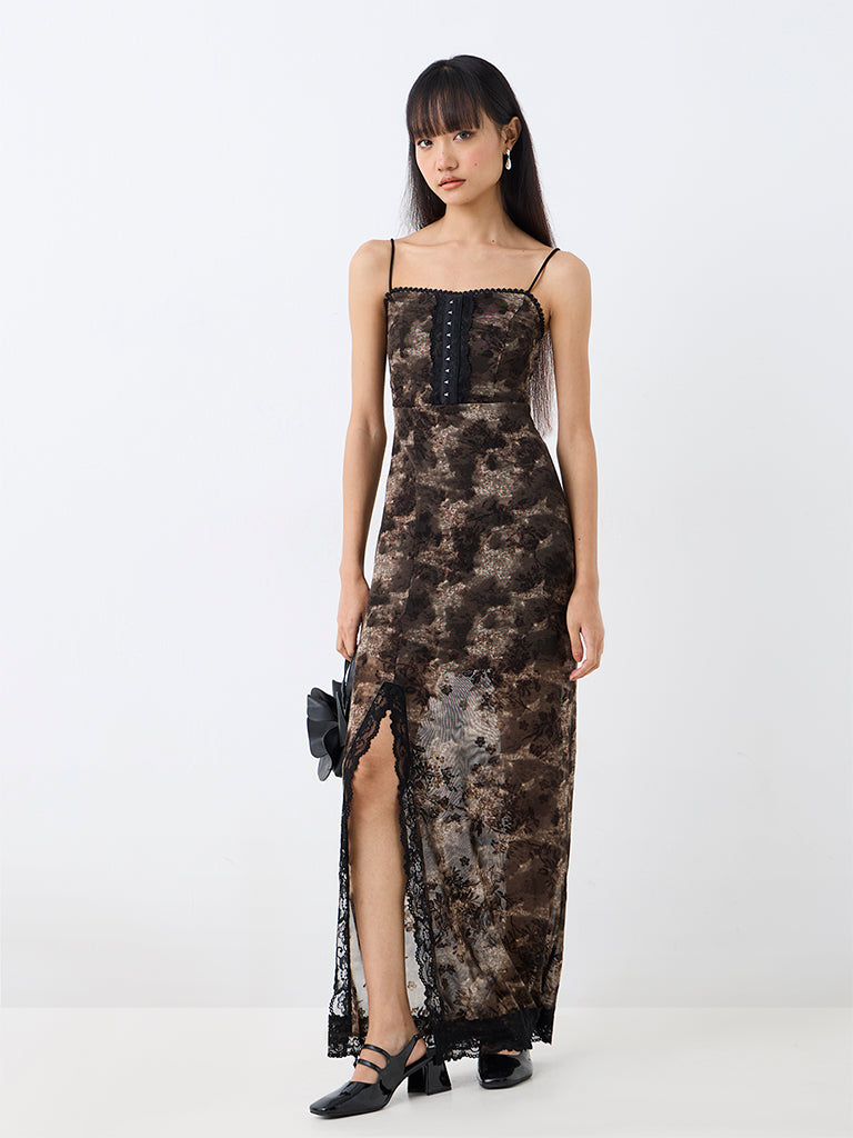Nuon Dark Olive Abstract Printed Sheath Dress — photo 1