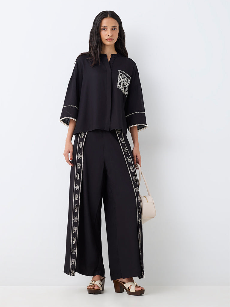 LOV Black Embroidered Blouse — photo 2