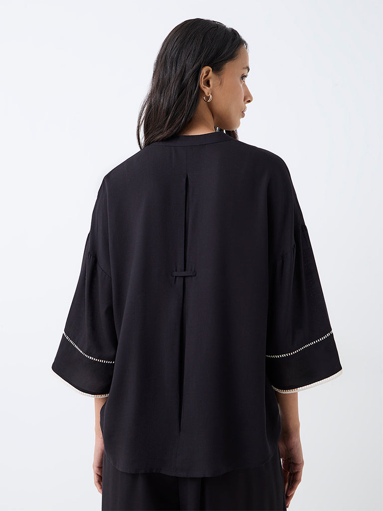 LOV Black Embroidered Blouse — photo 4