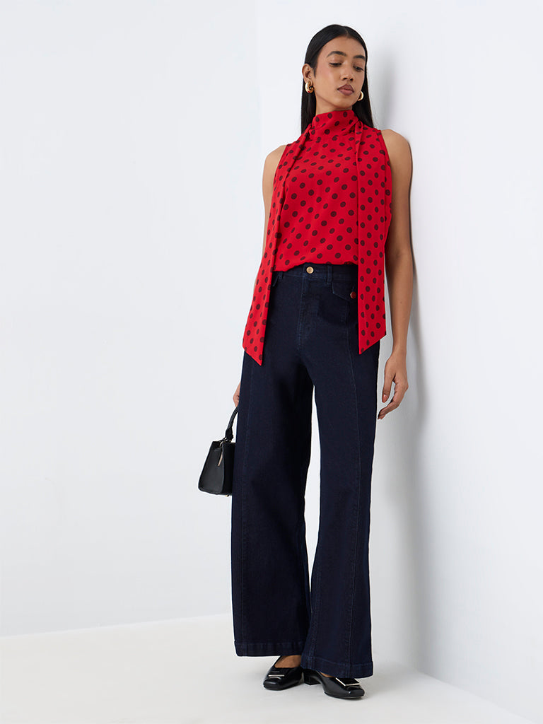 Wardrobe Red Polka-Dot Scarf-Detail Top — photo 2