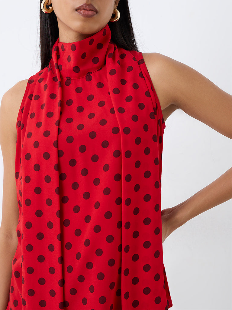Wardrobe Red Polka-Dot Scarf-Detail Top — photo 3