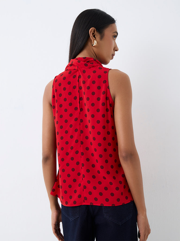Wardrobe Red Polka-Dot Scarf-Detail Top — photo 4