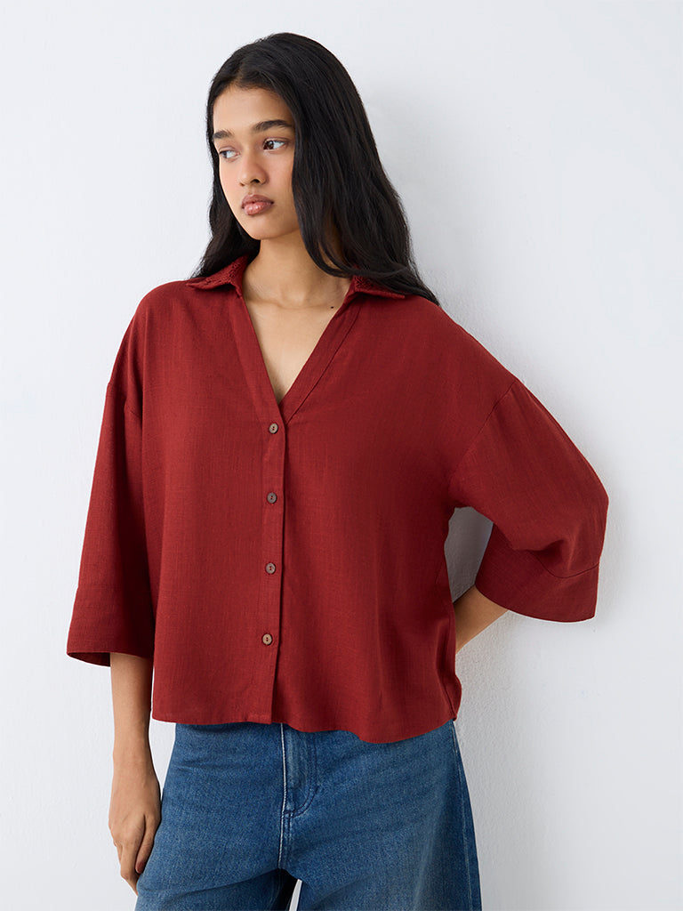 LOV Red Linen-Blend Shirt — photo 1