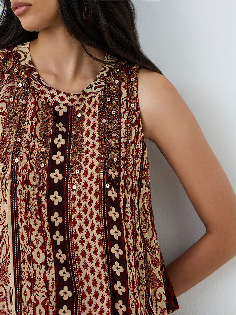 LOV Brown Printed Top — photo 3