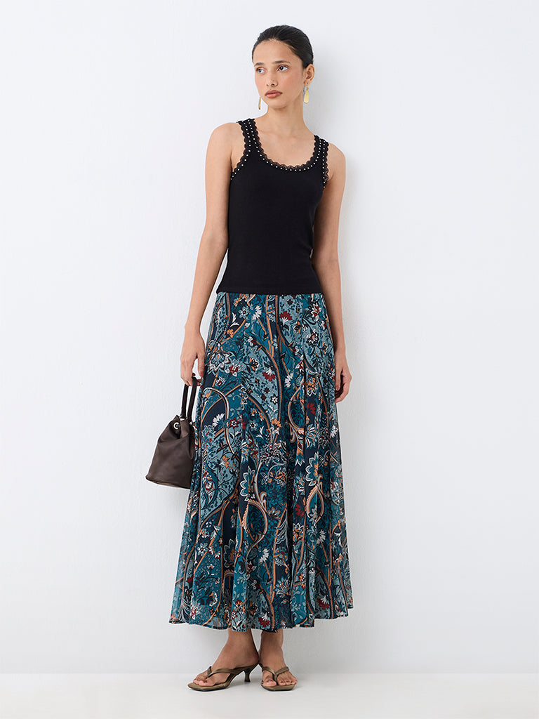 LOV Black Lace-Detail Ribbed Top — photo 2