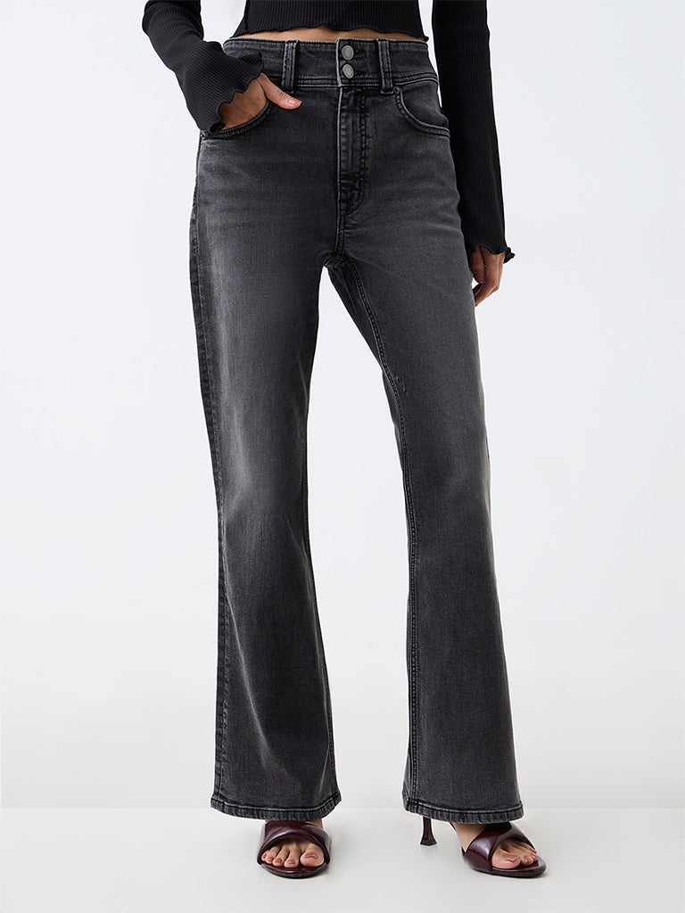 Nuon Dark Grey Wash High-Waist Flared Jeans — photo 2