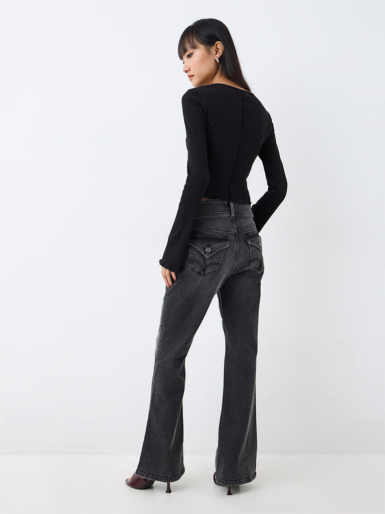 Nuon Dark Grey Wash High-Waist Flared Jeans — photo 4