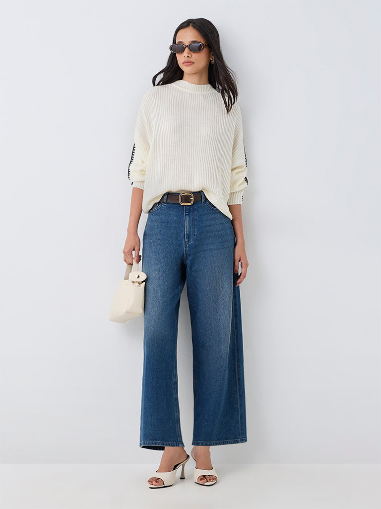 LOV Off-White Contrast-Detail Ribbed-Knit Sweater — photo 2