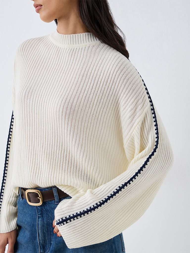 LOV Off-White Contrast-Detail Ribbed-Knit Sweater — photo 3