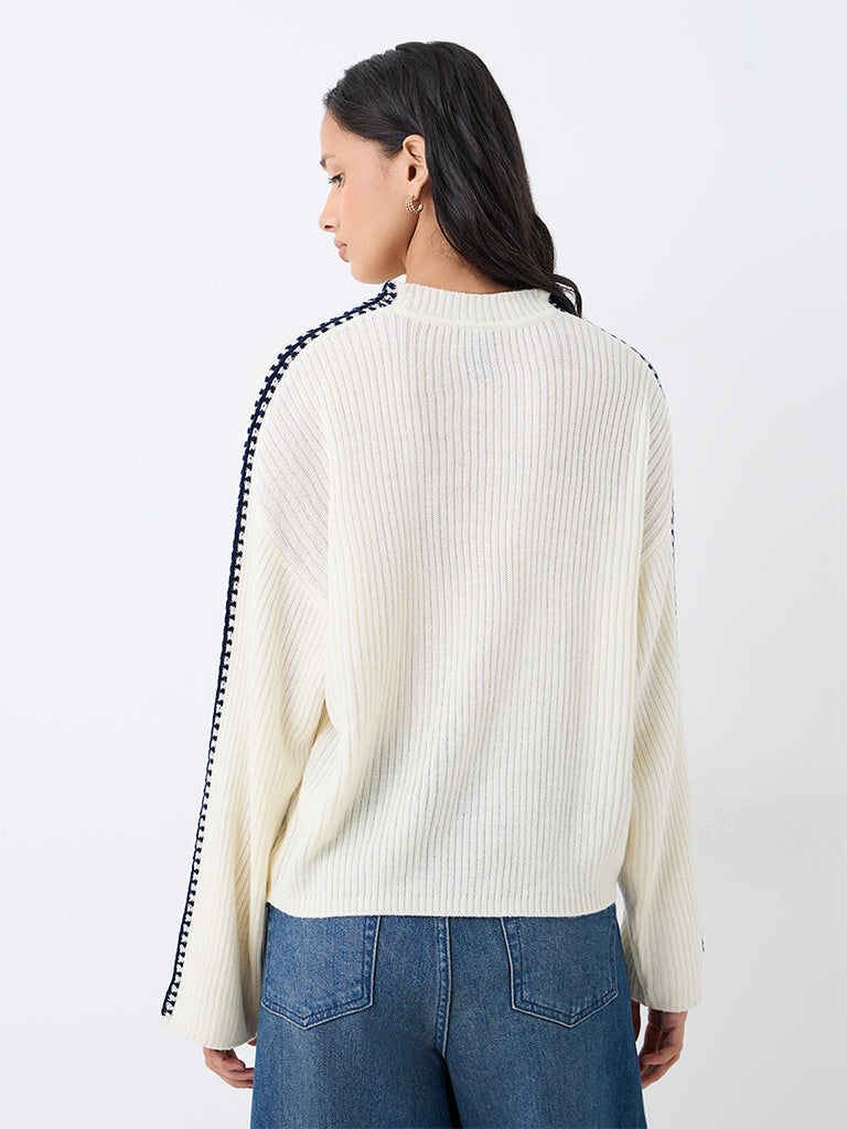 LOV Off-White Contrast-Detail Ribbed-Knit Sweater — photo 4