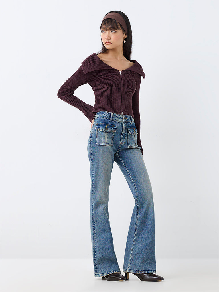 Nuon Dark Plum Ribbed Cardigan — photo 2