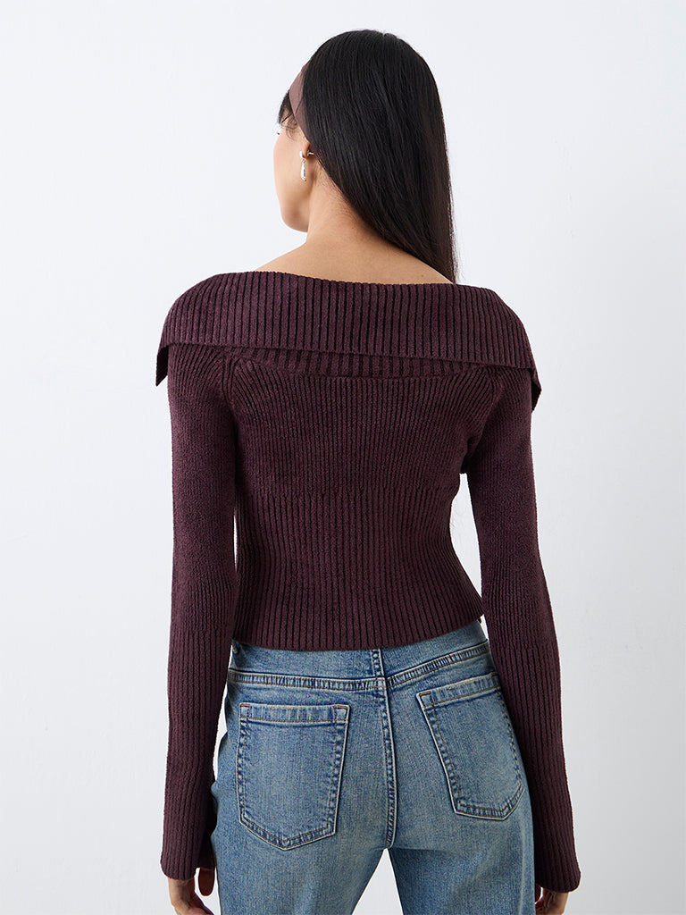 Nuon Dark Plum Ribbed Cardigan — photo 4