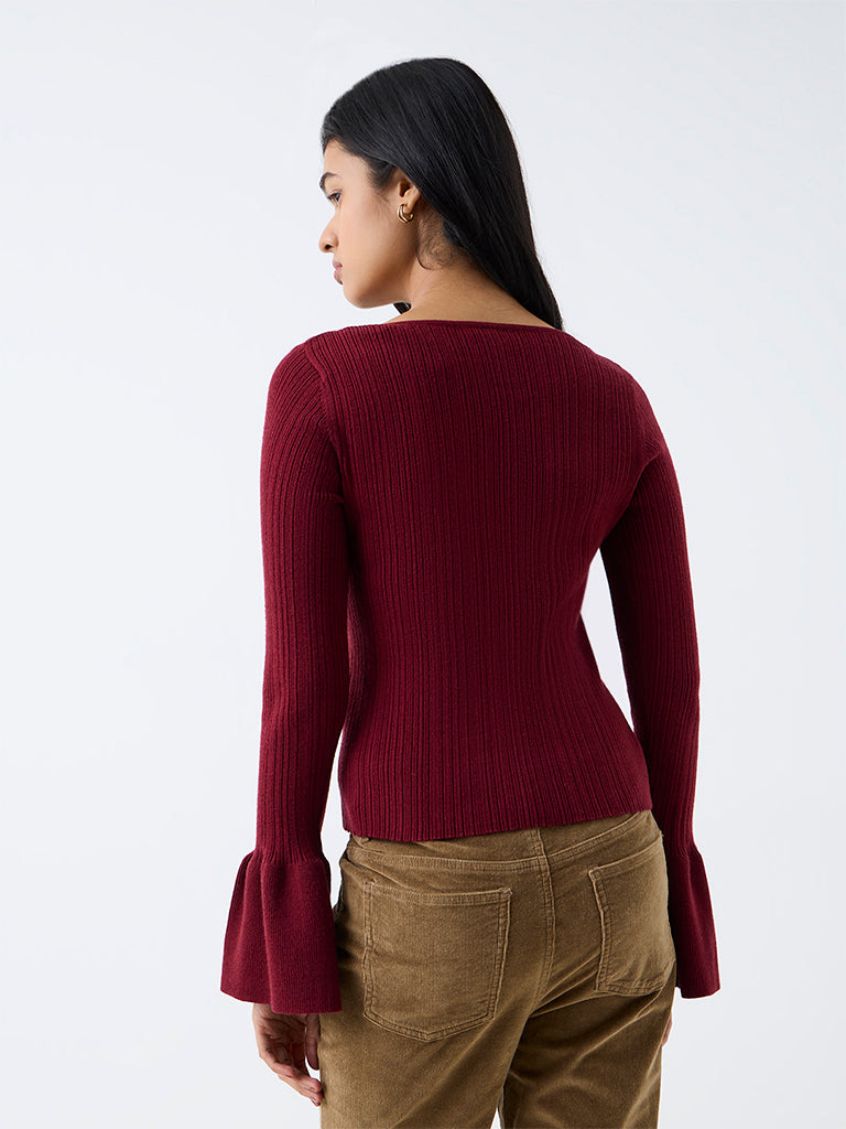 LOV Maroon Ribbed-Textured Top — photo 4