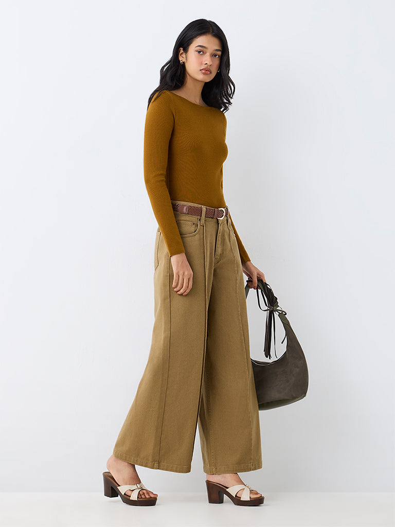 LOV Mustard Solid Knitted Top — photo 2
