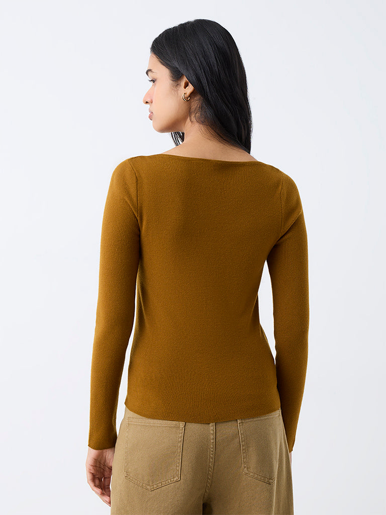 LOV Mustard Solid Knitted Top — photo 4