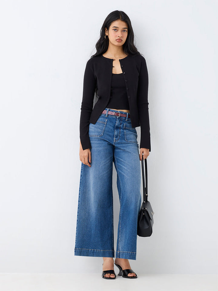 LOV Black Knitted Top with Cardigan Set