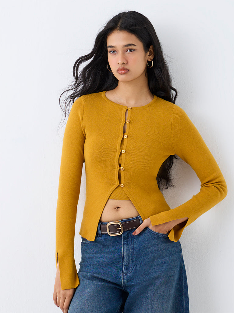 LOV Mustard Knitted Top with Cardigan Set — photo 1