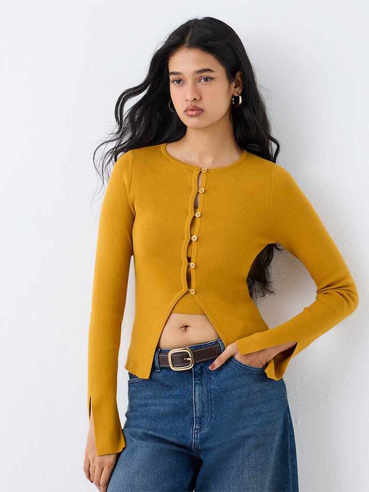 LOV Mustard Knitted Top with Cardigan Set