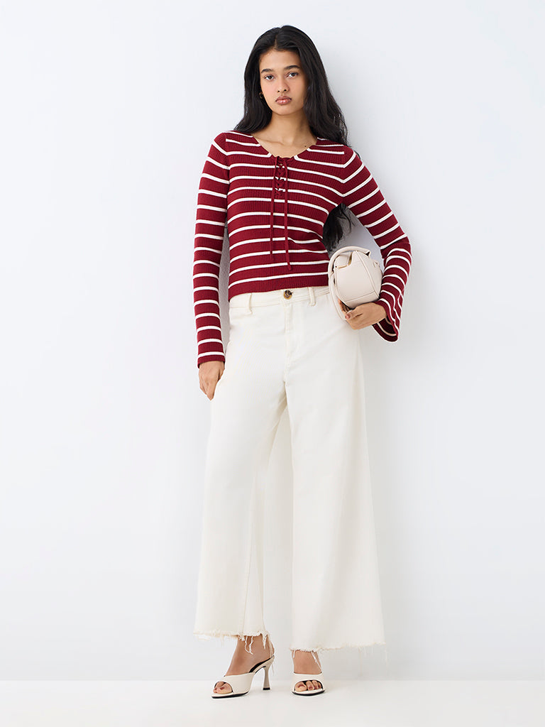 LOV Red Striped Ribbed-Textured Top — photo 2