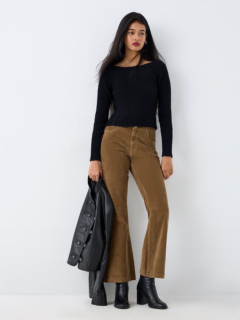 LOV Black Ribbed-Textured Top — photo 2