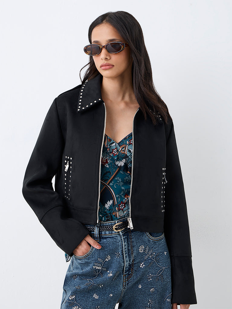 LOV Black Stud-Detail Suede Jacket — photo 1